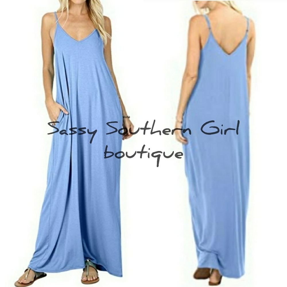 🆕⭐"Fairfax" Maxi dress Sky blue w/ pockets